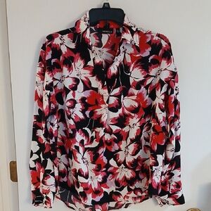 Rafaella Women's Floral Blouse - Red, White and Black, Size XS